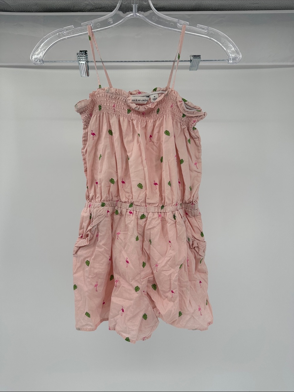 Janie and Jack Pink Leaf & Flamingo Print Sundress